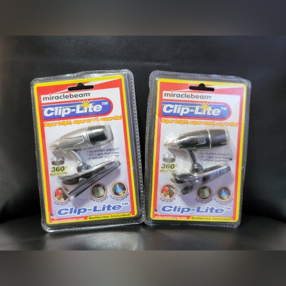 Lot of 2 Clip Lites - Batteries Included miraclebeam Gray & Black NEW Sealed